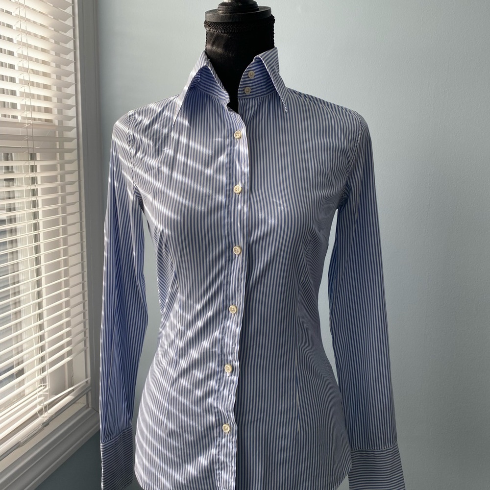 Mauro Grifoni Blue and White Striped Shirt